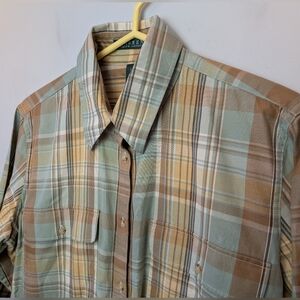 LAUREN RALPH LAUREN Women Blouse Plaid 100% Cotton Size Large Long Sleeve